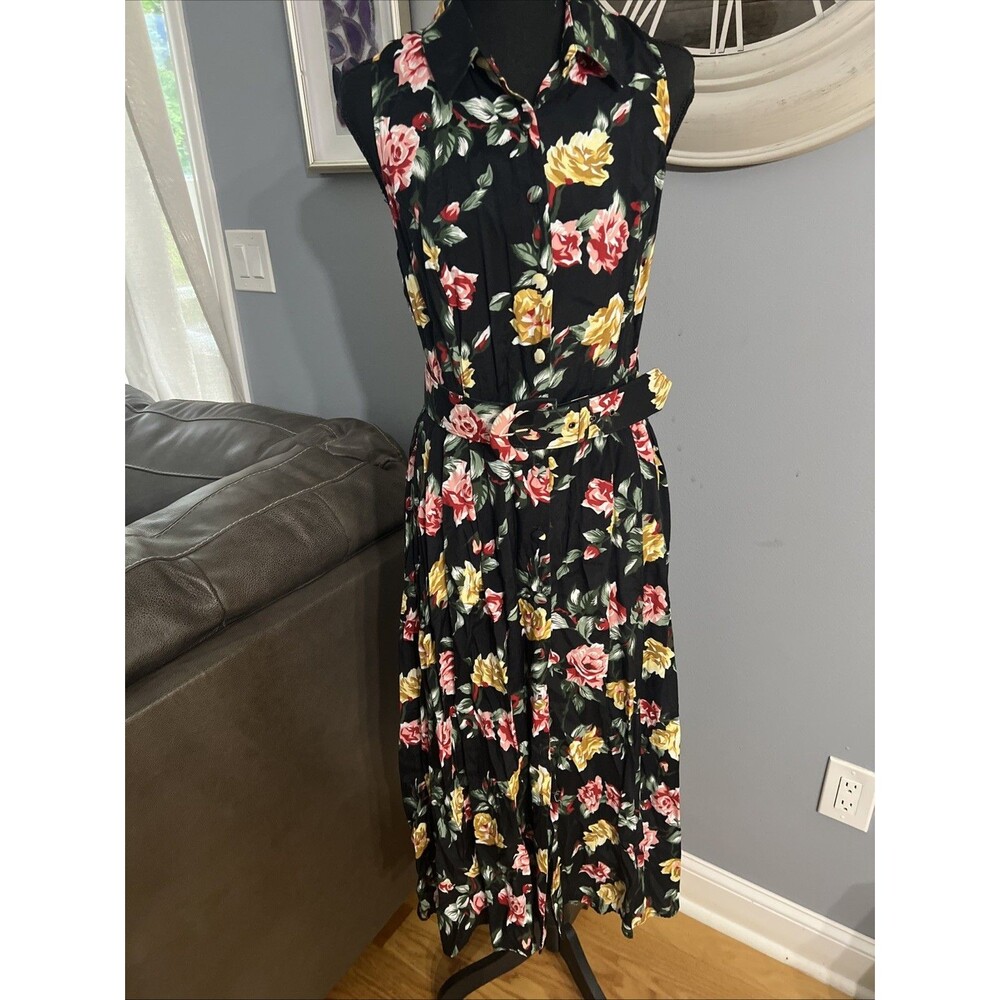 Nina Piccalino ︱ Vintage ︱Black Floral Dress︱Belt︱1980's | Medium